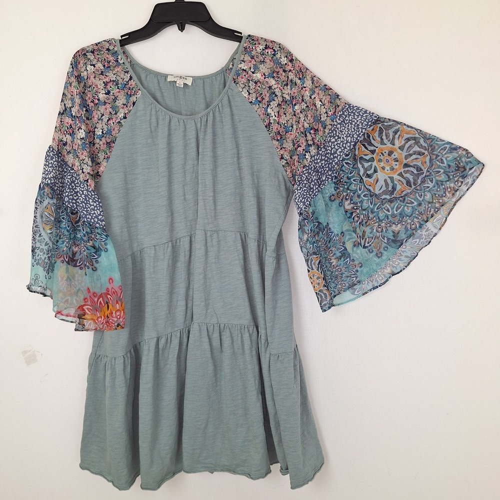 Cottagecore Floral Whimsigoth Boho Bohemian Fairycore Bell Sleeve Tiered Tunic L